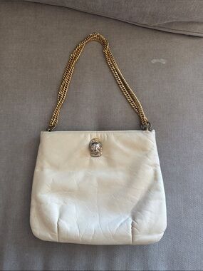 Vintage 60s Ruth Saltz ivory leather evening bag clutch closure gold chain